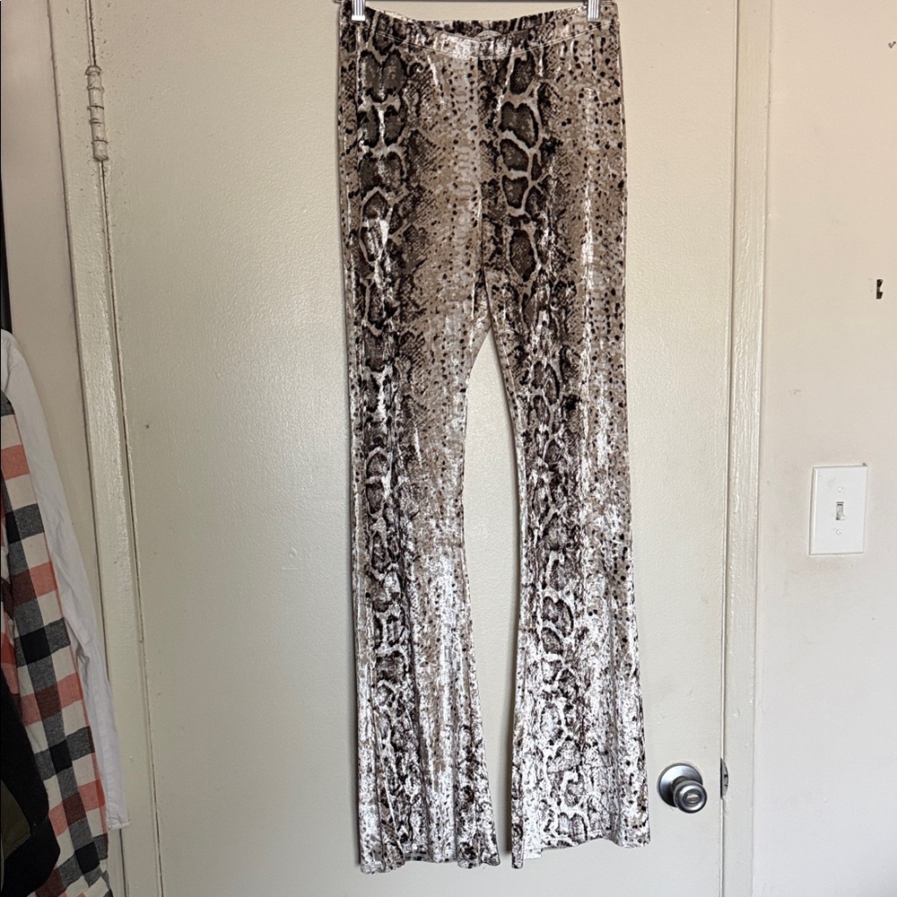 Bear Dance L Brown and Cream Snake-Print Velvet Pants